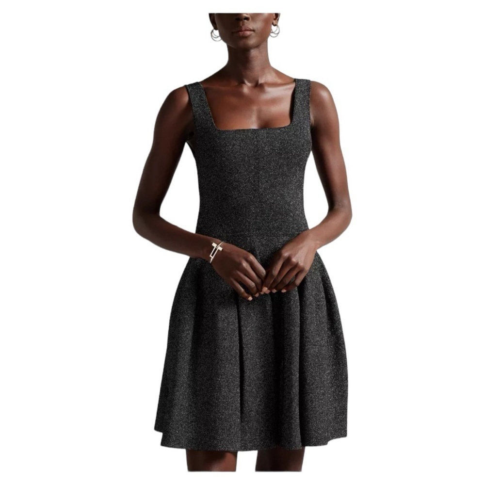 NWT Ted Baker Glitzia Metallic Skater Dress Black